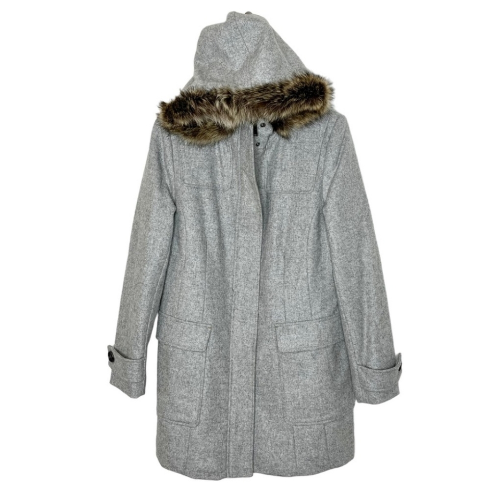 Pendleton Gray Wool Raccoon Fur Trimmed Hooded Coat Women’s Size 12